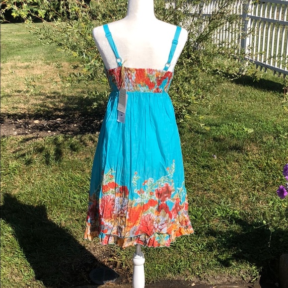 VASNA AQUA SUNDRESS WITH FLORAL PRINT. - Picture 2 of 4